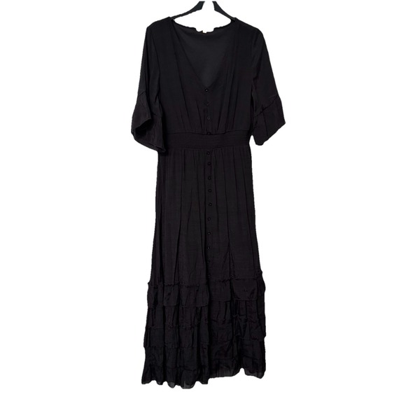Kings Road Dresses & Skirts - Kings Road Black Maxi Dress Womens L Tiered Ruffle Whimsigoth Ren Faire Y2K Goth